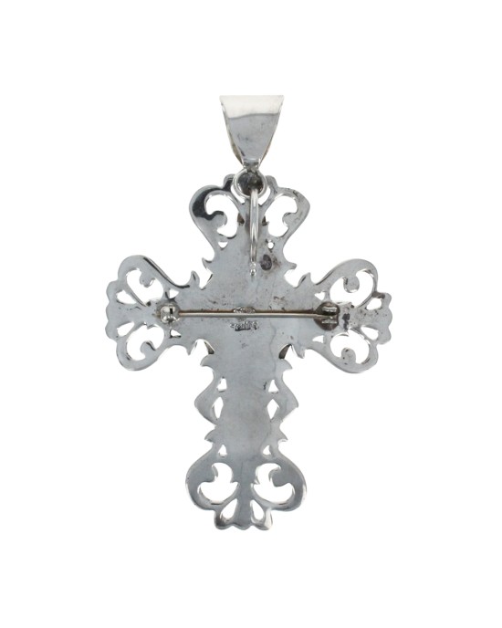 Synthetic Turquoise Cross Pin/Pendant in Silver